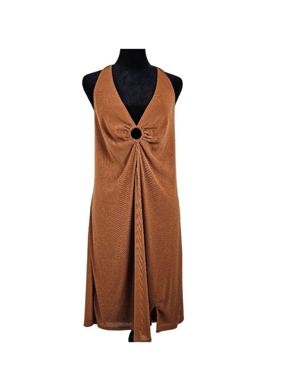 Wild Fable Womens XXL Copper-Tone Halter Dress Cut Out Circle Detail & Slit